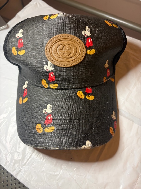 Gucci Accessories - Gucci Black Mickey Mouse Print Baseball Cap with Tan Logo Patch